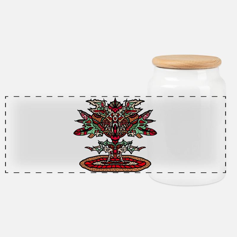 Totem Dragon Mandala Psychedelic - Panoramic Cookie Jar with Wooden Lid - white