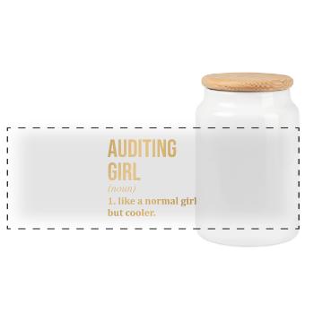 Auditing Auditing Auditing - Panoramic Cookie Jar with Wooden Lid - white - Front