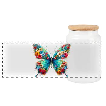 Butterfly decorated with flowers - Panoramic Cookie Jar with Wooden Lid - white - Front