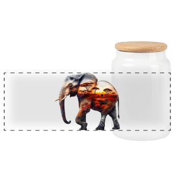Elefant - Panorama Keksdose mit Holzdeckel - Weiß - Vorne