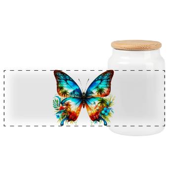 Butterfly - Panoramic Cookie Jar with Wooden Lid - white - Front