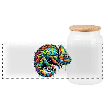 Chameleon - Panoramic Cookie Jar with Wooden Lid - white - Front