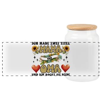 Mama und Oma Blumenherz - Panorama Keksdose mit Holzdeckel - Weiß - Vorne