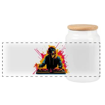 90's DJ Synthwave - Panoramic Cookie Jar with Wooden Lid - white - Front