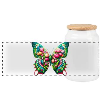 Papillon Fleurs Tulipes Tulipe Hollande - Boîte à biscuits avec couvercle en bois - blanc - Devant