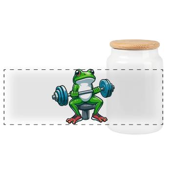 Starker Frosch Workout Hanteltraining - Panorama Keksdose mit Holzdeckel - Weiß - Vorne