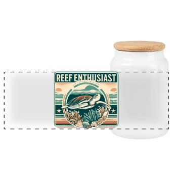 Reef Enthusiast Design, Vintage Wasserschildkröte - Panorama Keksdose mit Holzdeckel - Weiß - Vorne