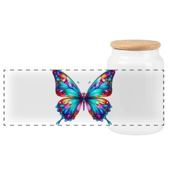 Butterfly - Panoramic Cookie Jar with Wooden Lid - white - Front