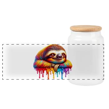 Sloth - Panoramic Cookie Jar with Wooden Lid - white - Front