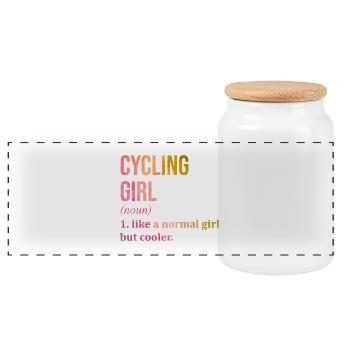 Cycling - Panoramic Cookie Jar with Wooden Lid - white - Front
