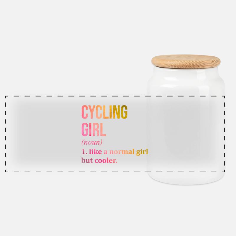 Cycling - Panoramic Cookie Jar with Wooden Lid - white