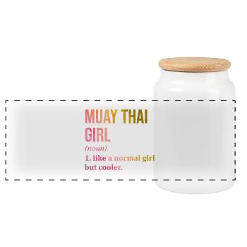 Muay Thai - Panoramic Cookie Jar with Wooden Lid - white - Front