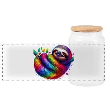 Sloth - Panoramic Cookie Jar with Wooden Lid - white - Front