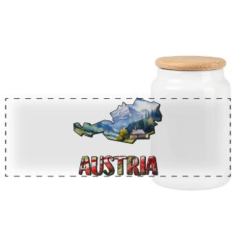 Aquarell Landkarte Österreich - Panorama Keksdose mit Holzdeckel - Weiß - Vorne