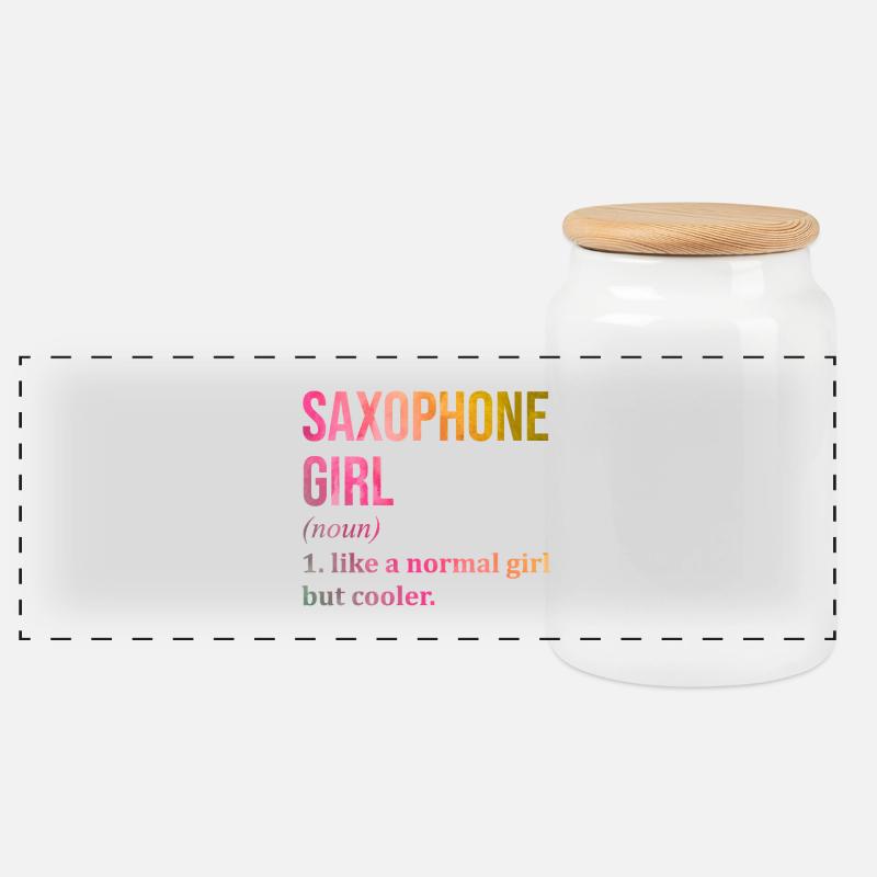 Saxophon - Panorama Keksdose mit Holzdeckel - Weiß
