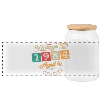 Original 1984 Vintage - 1984 Birthday Gift - Panoramic Cookie Jar with Wooden Lid - white - Front