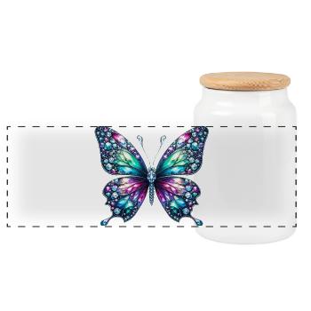 Schmetterling, Diamant, Diamanten, Kristalle, Kristall - Panorama Keksdose mit Holzdeckel - Weiß - Vorne