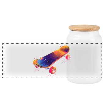 Skateboard Illustration - Panorama Keksdose mit Holzdeckel - Weiß - Vorne