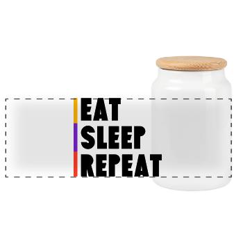 Eat - Sleep - Repeat - Panorama Keksdose mit Holzdeckel - Weiß - Vorne