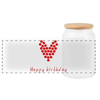 HAPPY BIRTHDAY. HAPPY BIRTHDAY. ANNIVERSARY. - Panoramic Cookie Jar with Wooden Lid - white - Front