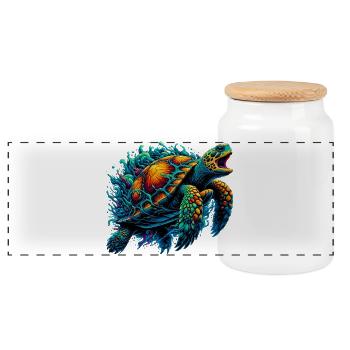 Turtle - Panoramic Cookie Jar with Wooden Lid - white - Front