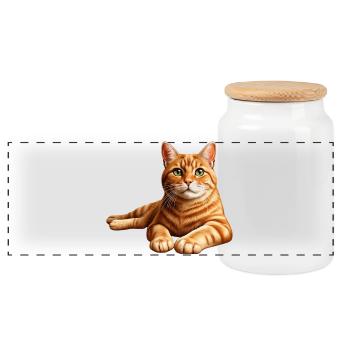 Realistisches orange getigertes Katzenporträt - Panorama Keksdose mit Holzdeckel - Weiß - Vorne