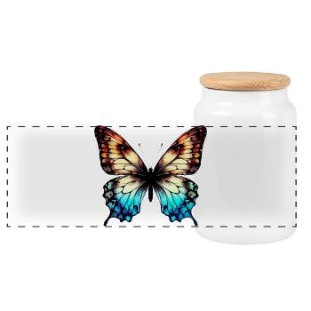 Butterfly - Panoramic Cookie Jar with Wooden Lid - white - Front