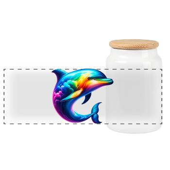 Dolphin - Panoramic Cookie Jar with Wooden Lid - white - Front