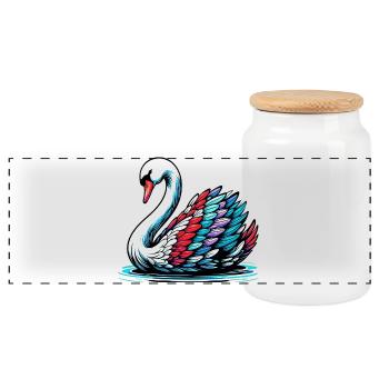 Swan - Panoramic Cookie Jar with Wooden Lid - white - Front