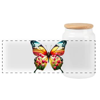 Schmetterling Tulpen Tulpe Holland - Panorama Keksdose mit Holzdeckel - Weiß - Vorne