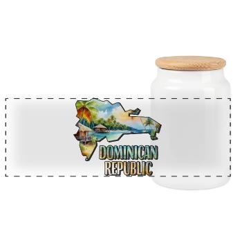 Watercolor Map Dominican Republic - Panoramic Cookie Jar with Wooden Lid - white - Front