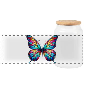 Butterfly - Panoramic Cookie Jar with Wooden Lid - white - Front