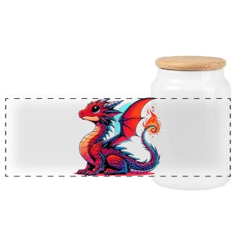 Drache - Panorama Keksdose mit Holzdeckel - Weiß - Vorne