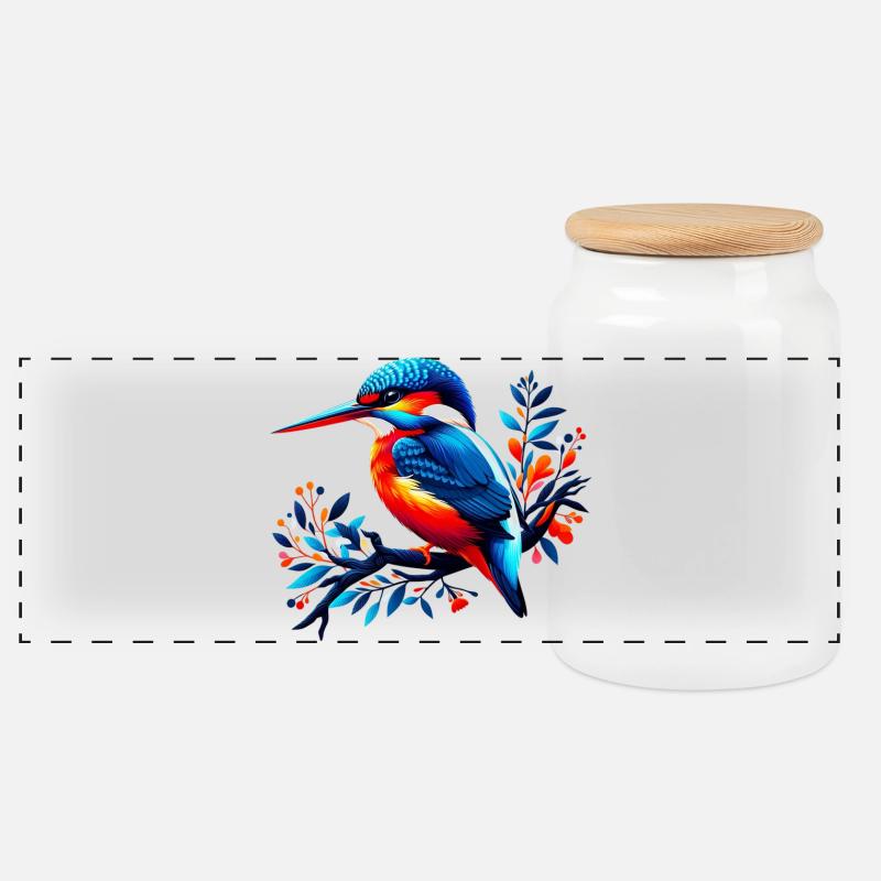 Eisvogel - Panorama Keksdose mit Holzdeckel - Weiß