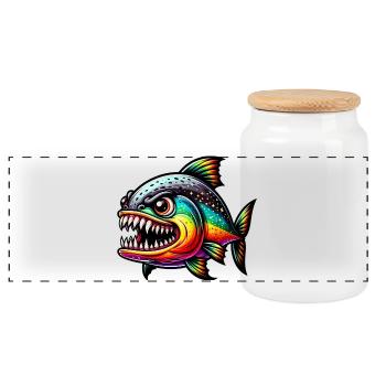 Piranha - Panoramic Cookie Jar with Wooden Lid - white - Front