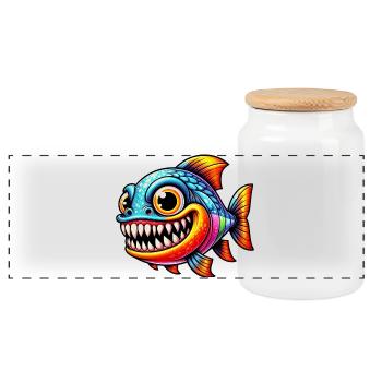 Piranha - Panoramic Cookie Jar with Wooden Lid - white - Front