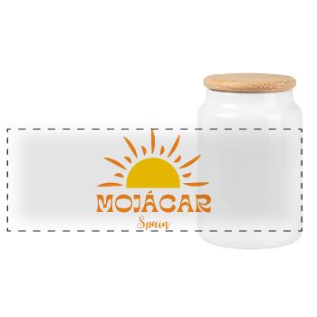 MOJÁCAR Spain Sun Motif - Panoramic Cookie Jar with Wooden Lid - white - Front