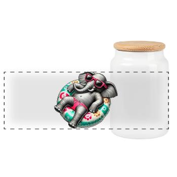 Un éléphant détendu sur une piste de natation - Boîte à biscuits avec couvercle en bois - blanc - Devant