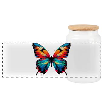 Butterfly - Panoramic Cookie Jar with Wooden Lid - white - Front