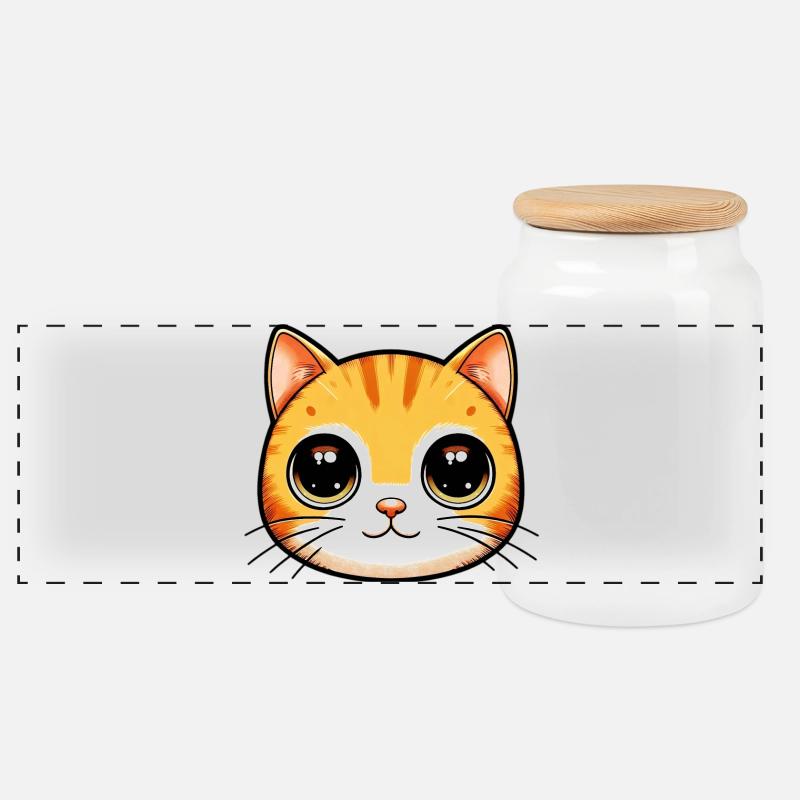 Katze - Panorama Keksdose mit Holzdeckel - Weiß