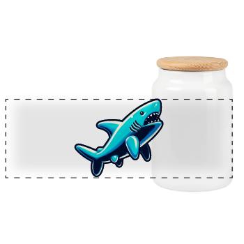 Shark - Panoramic Cookie Jar with Wooden Lid - white - Front