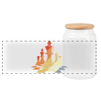 Schachfiguren Skizze Retro - Panorama Keksdose mit Holzdeckel - Weiß - Vorne