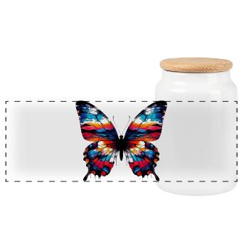 Butterfly - Panoramic Cookie Jar with Wooden Lid - white - Front