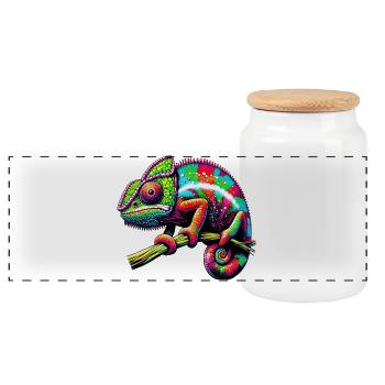 Chameleon - Panoramic Cookie Jar with Wooden Lid - white - Front