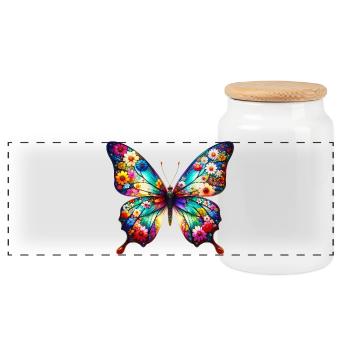 Butterfly decorated with flowers - Panoramic Cookie Jar with Wooden Lid - white - Front