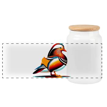 Mandarin duck - Panoramic Cookie Jar with Wooden Lid - white - Front