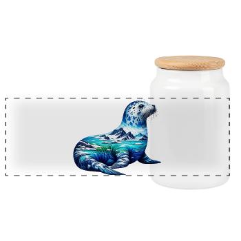 Phoque - Boîte à biscuits avec couvercle en bois - blanc - Devant