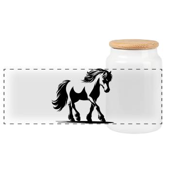 Cheval Poney de selle allemand - Boîte à biscuits avec couvercle en bois - blanc - Devant