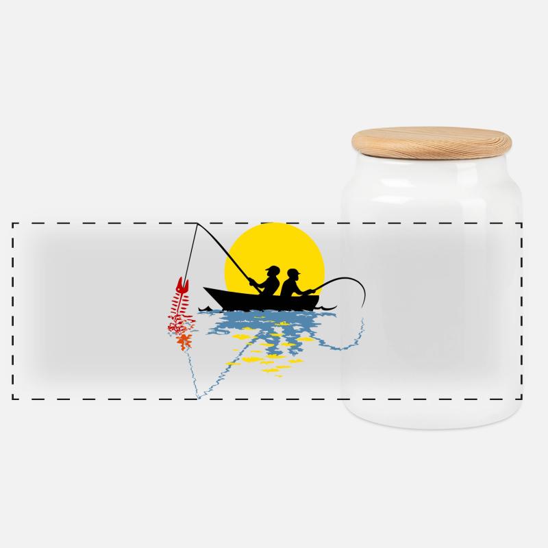 Angler in einem Boot - Panorama Keksdose mit Holzdeckel - Weiß
