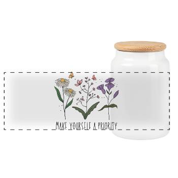 Fleurs sauvages vintage colorées avec Citation - Boîte à biscuits avec couvercle en bois - blanc - Devant